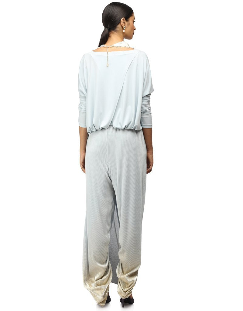 Draped T-Shirt with Batwing Sleeves- Ice Blue