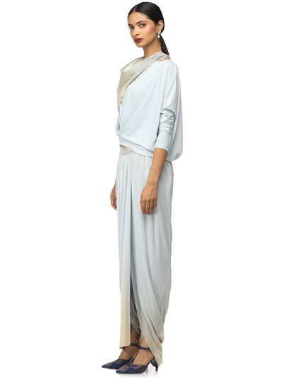 Draped T-Shirt with Batwing Sleeves- Ice Blue