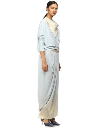 Draped T-Shirt with Batwing Sleeves- Ice Blue