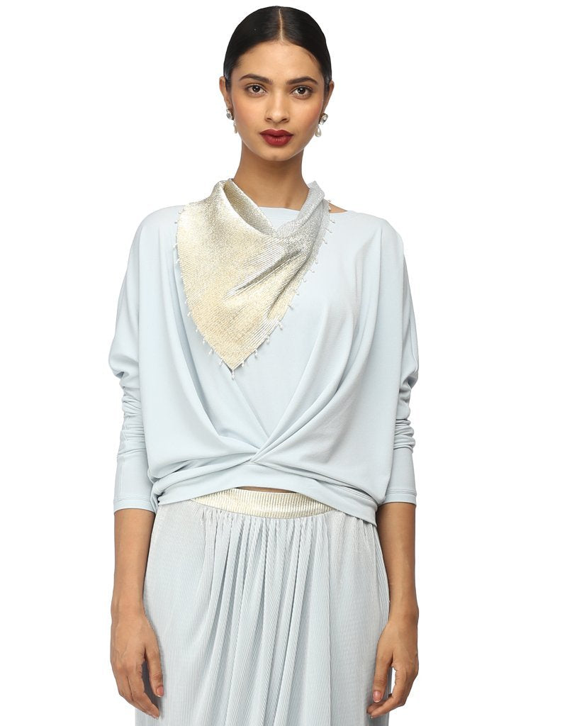 Draped T-Shirt with Batwing Sleeves- Ice Blue