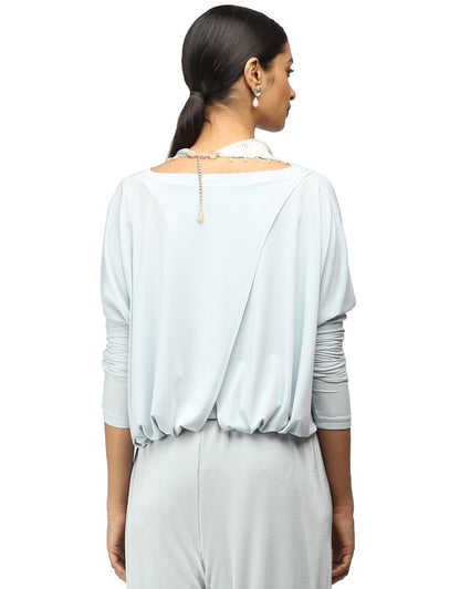 Draped T-Shirt with Batwing Sleeves- Ice Blue